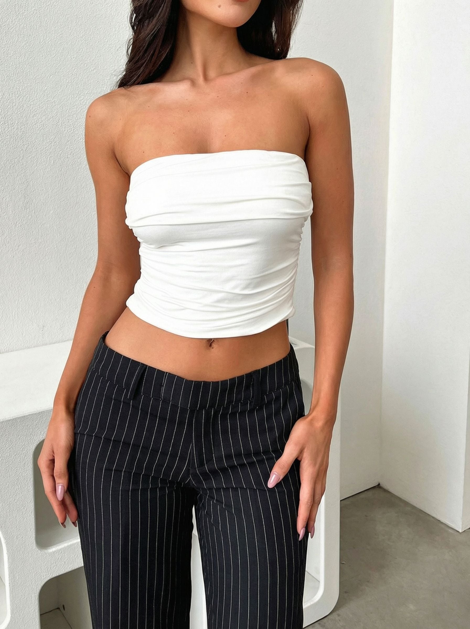 Strappy Ruched Sexy Tube Top-Multicolor