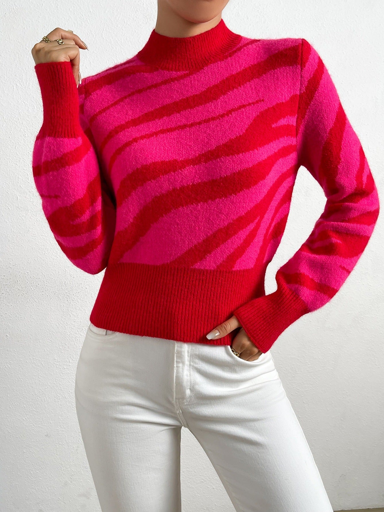 Cozy Striped Mock Neck Sweater