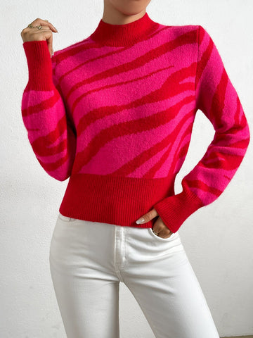 Cozy Striped Mock Neck Sweater