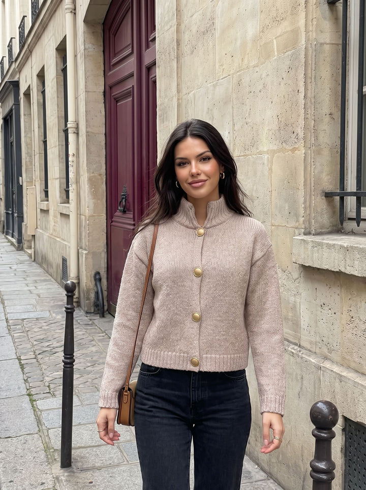 Cozy Mock Neck Button Cardigan