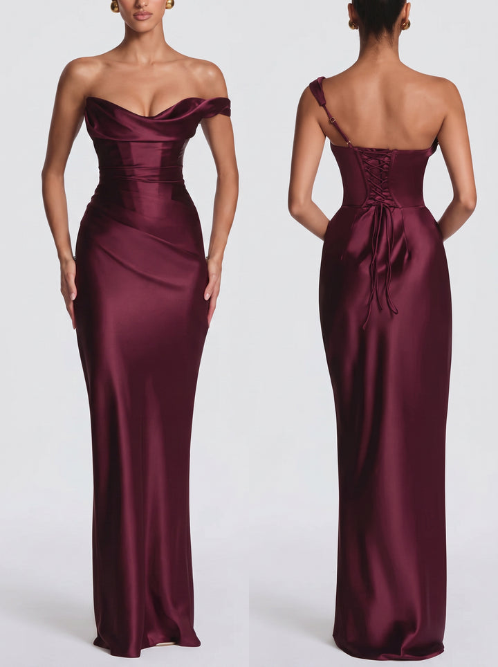Satin Corset Back Formal Maxi Dress