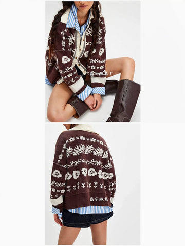 Oversized Floral Jacquard Knit Cardigan
