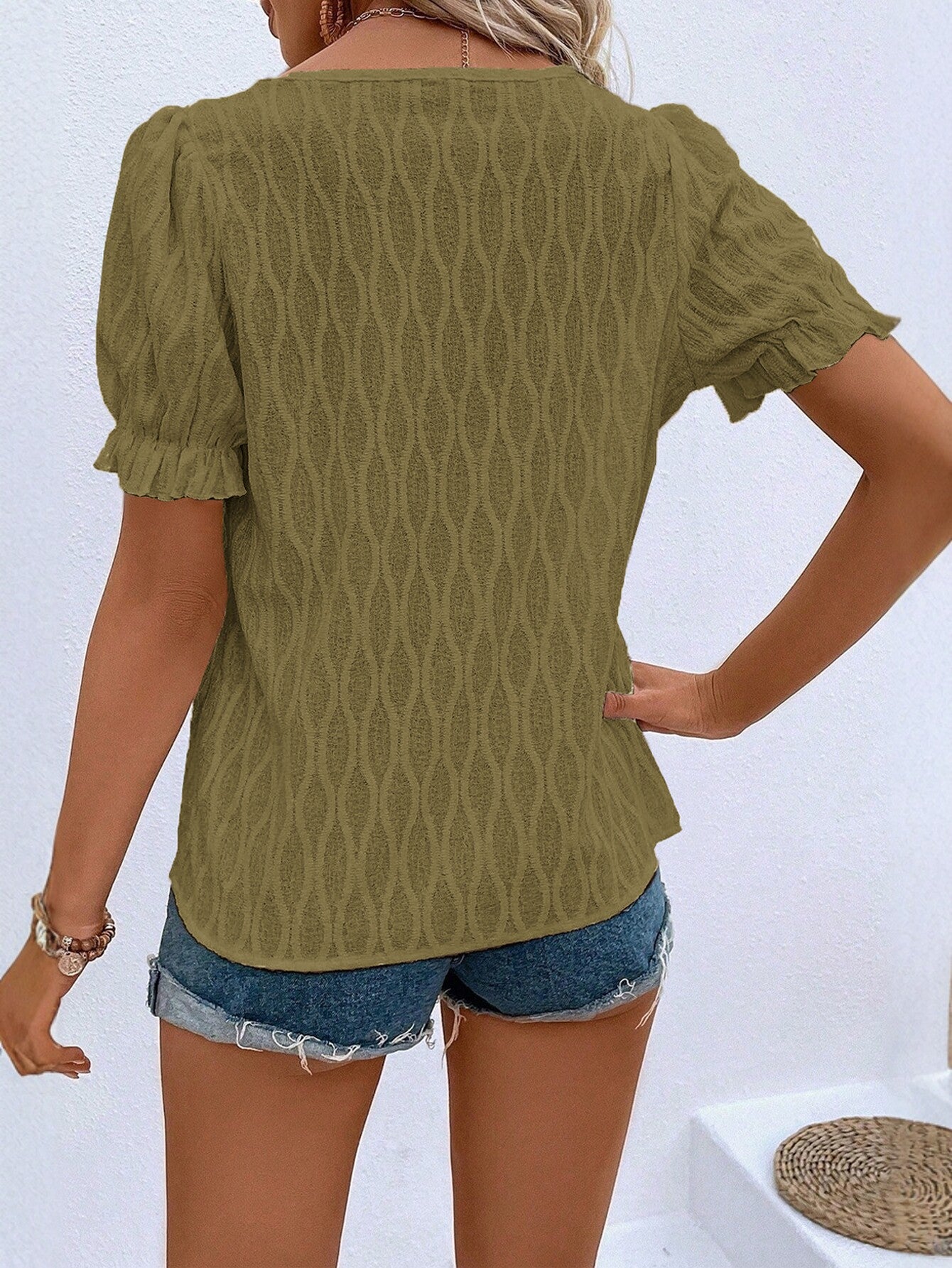 Puff Sleeve Ribbed Knit Top