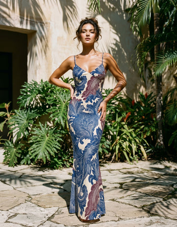 KIRA Floral Print Spaghetti Strap Bodycon Maxi Dress