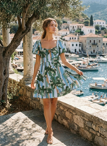 Floral Print Puff Sleeve Tiered Mini Dress