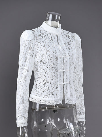 Elegant Floral Lace Button Down Shirt