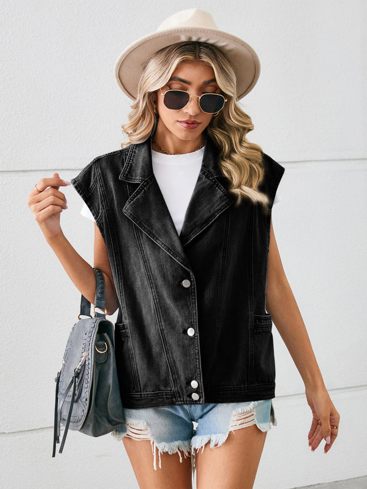 Oversized Sleeveless Light Wash Denim Vest