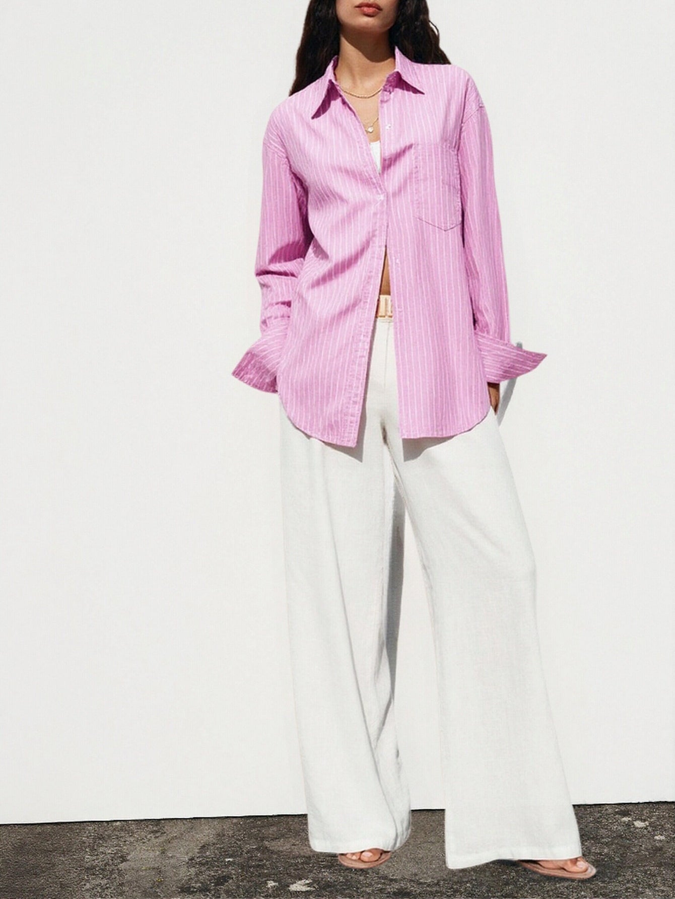 Relaxed Fit Vertical Stripe Longline Oversized Shirt