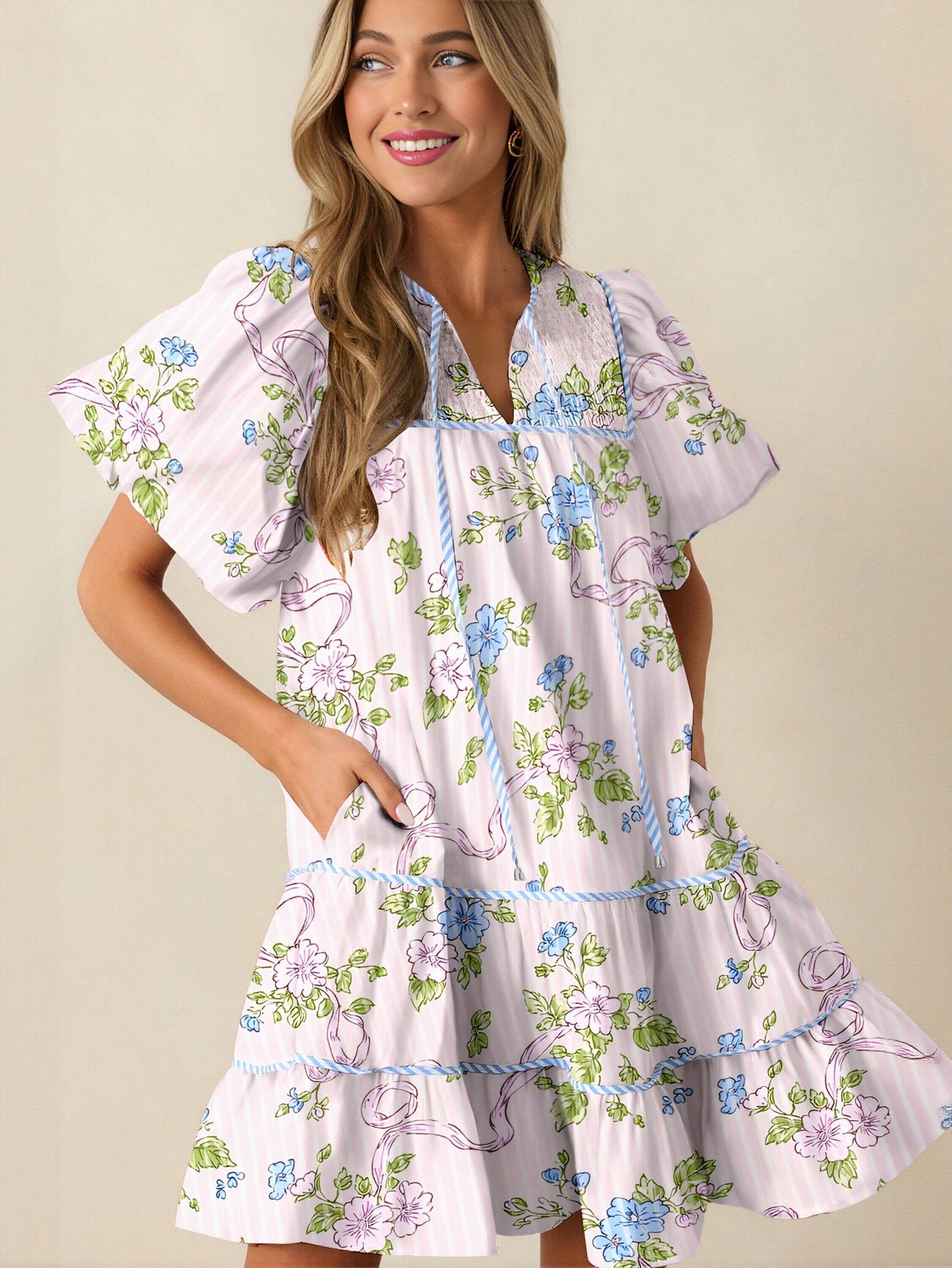 Smocked Bodice Floral Mini Dress