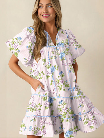 Smocked Bodice Floral Mini Dress