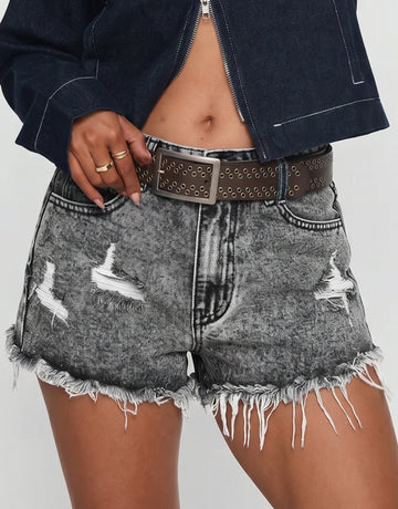 Distressed Acid Wash Raw Hem Shorts