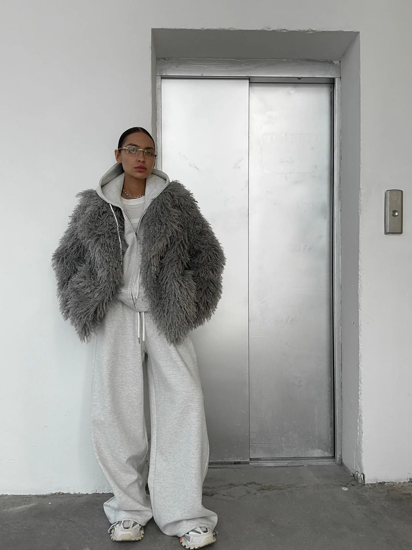 Fluffy White Faux Fur Coat