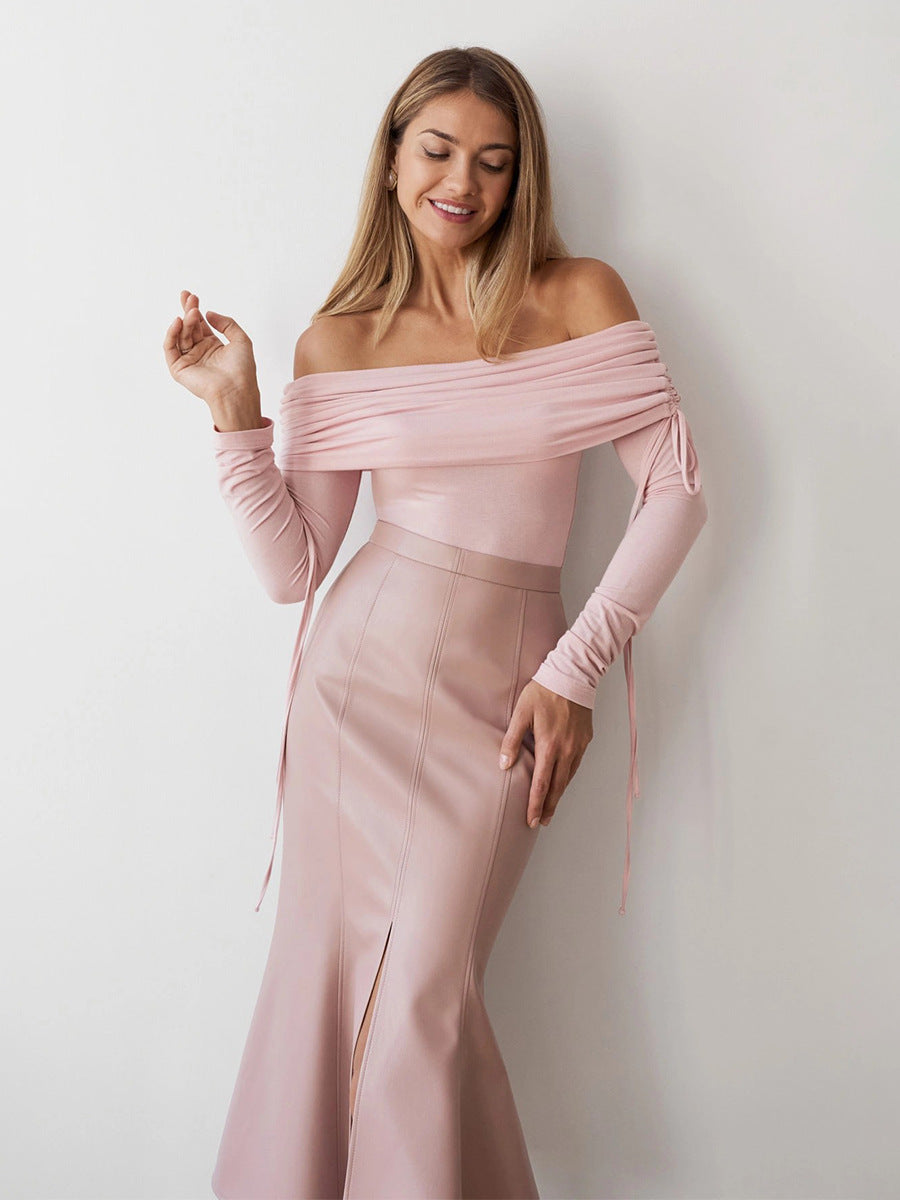 Ruched Off The Shoulder Longsleeve Top