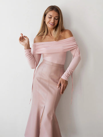 Ruched Off The Shoulder Longsleeve Top