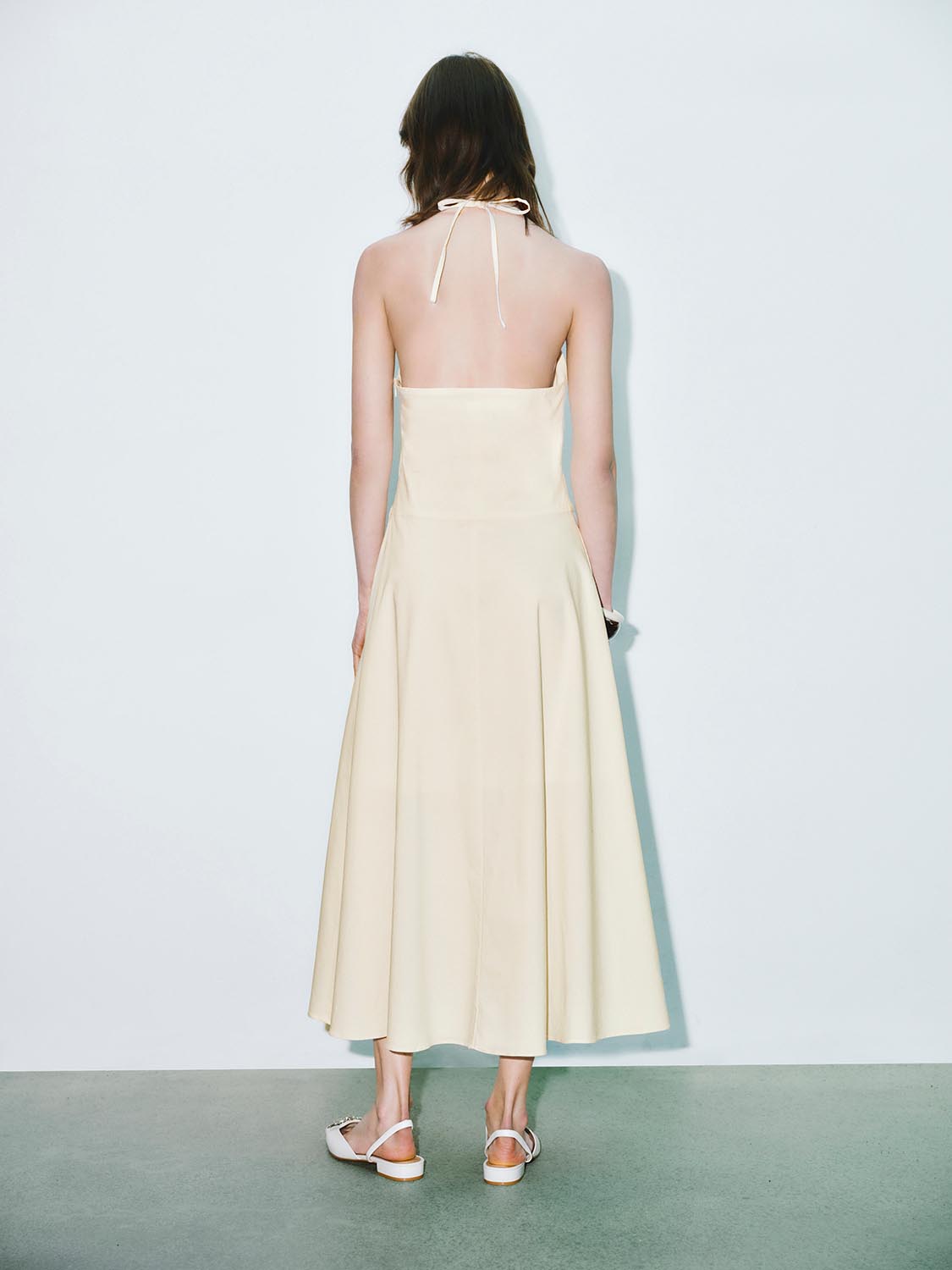 Urban Revivo Halter Neck A-Line Dresses-Off White