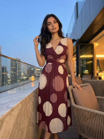 Linda's Large Polka Dot Print Midi Dress