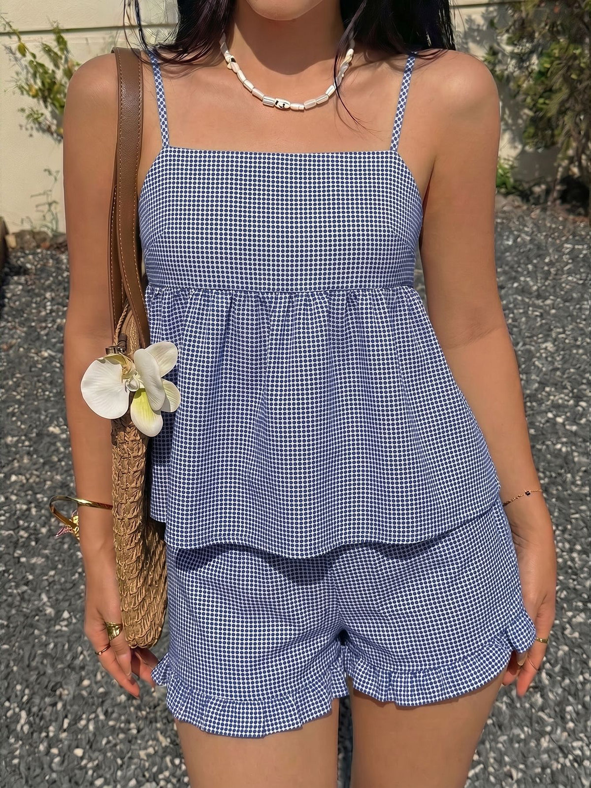 Gingham Peplum Ruffle Short Set