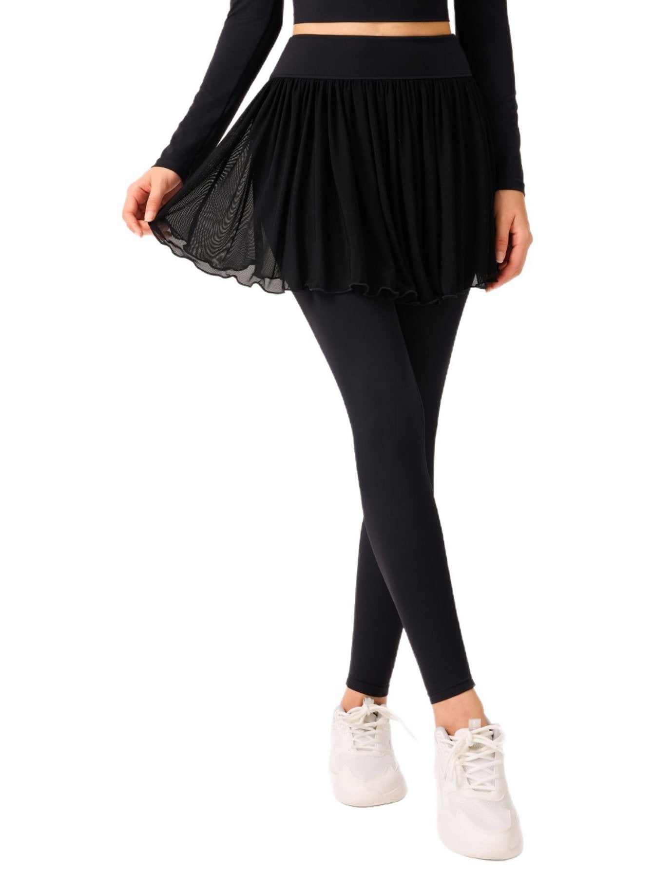 Pleated Mesh Skirted Yoga Leggings
