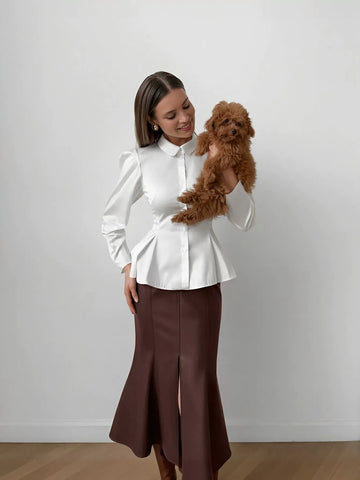 High Waisted Faux Leather Midi Skirt