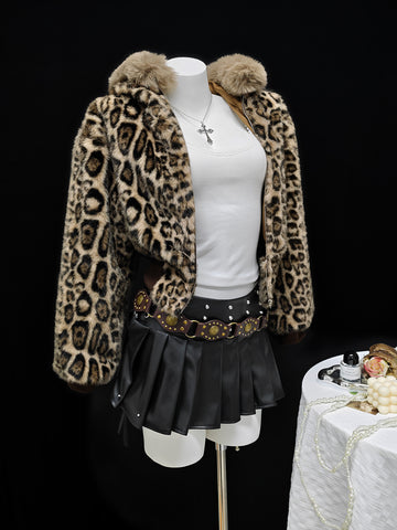 Cropped Leopard Faux Fur Jacket