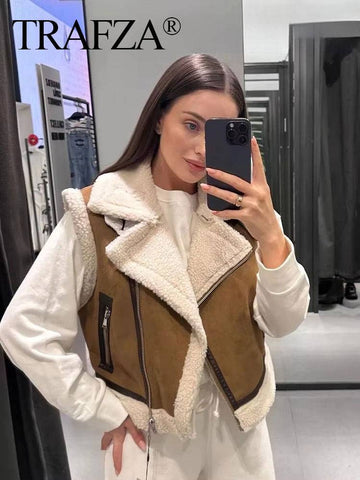 Faux Shearling Buckled Moto Vest