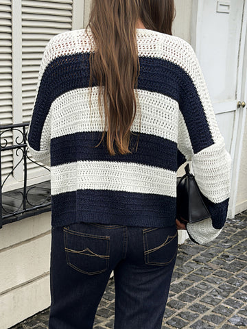 Cropped Striped Open Knit Cardigan