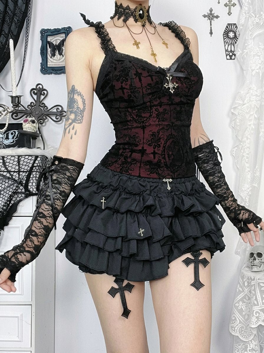 Gothic Lace Print Corset Tank Top