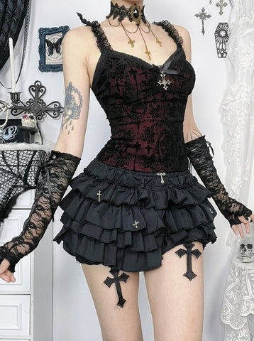 Gothic Lace Print Corset Tank Top