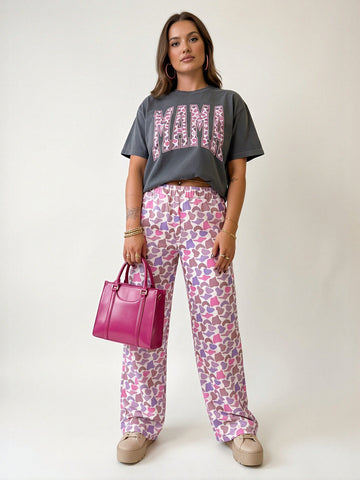 Graphic Tee Heart Print Pants Set