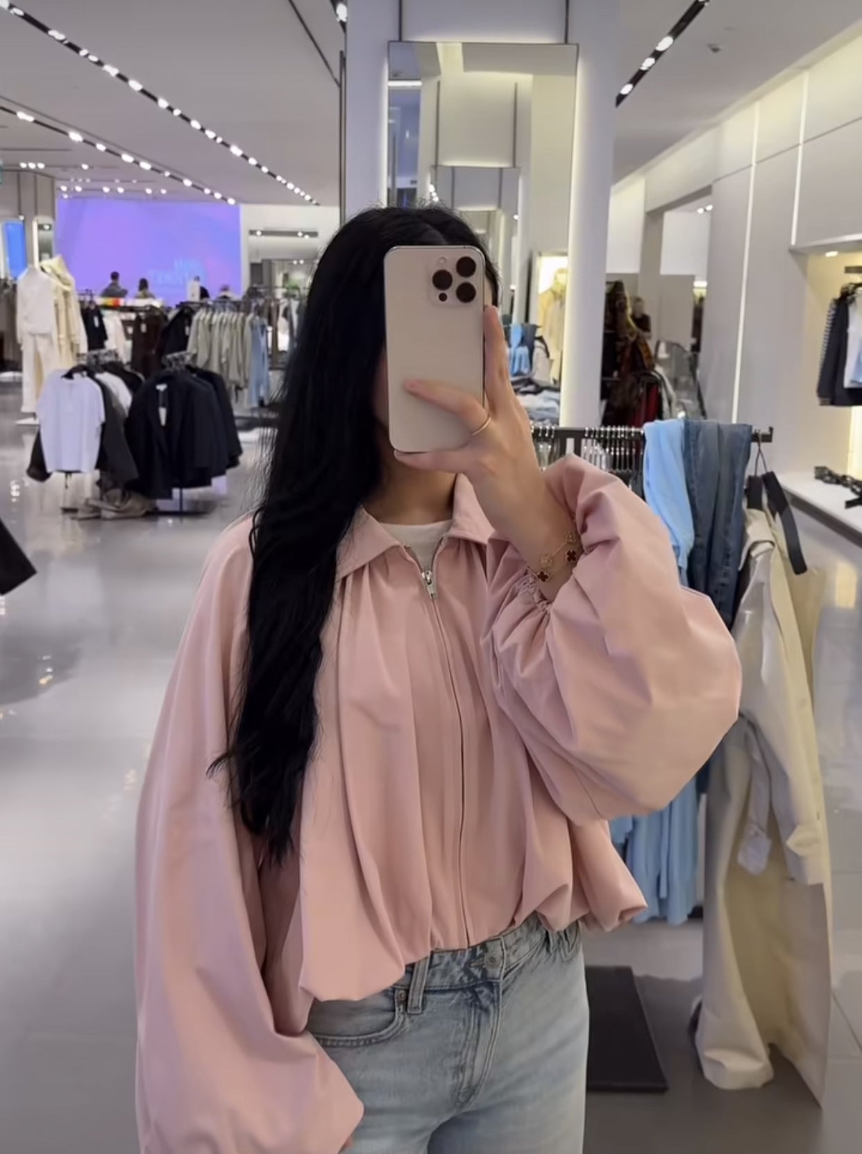 Oversized Balloon Sleeve Zip Up Jacket