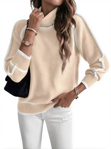 Colorblock Mock Neck Knit Sweater