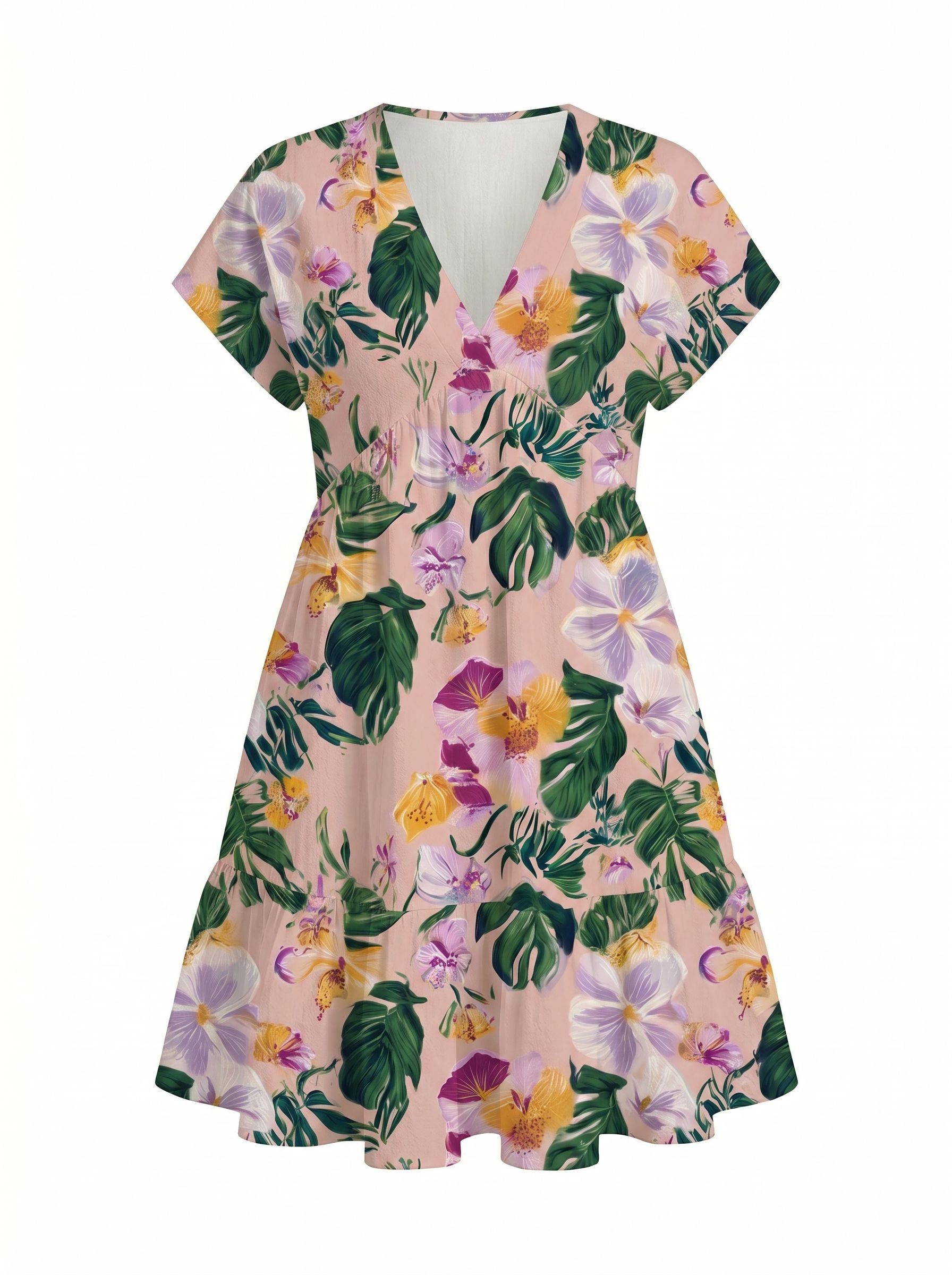 EVA Floral Print V Neck Tiered Babydoll Mini Dress