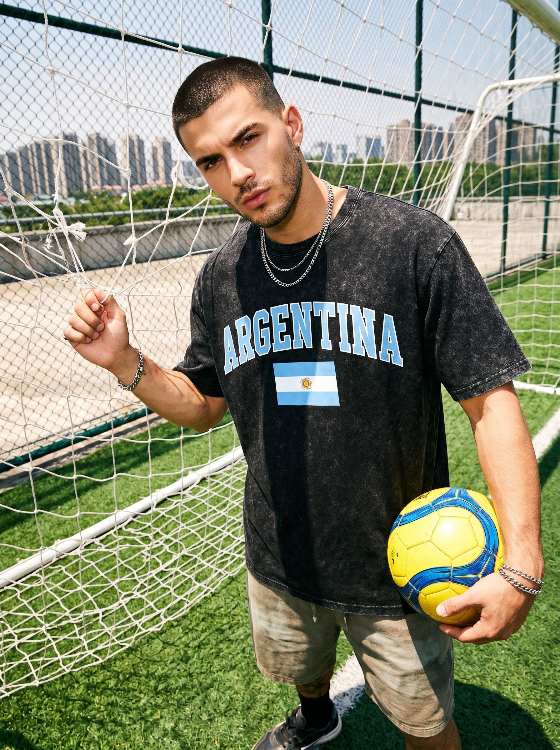 World Cup 2026 Oversized Acid Wash Argentina Graphic  T-Shirt