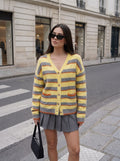 Fuzzy Striped V Neck Cardigan