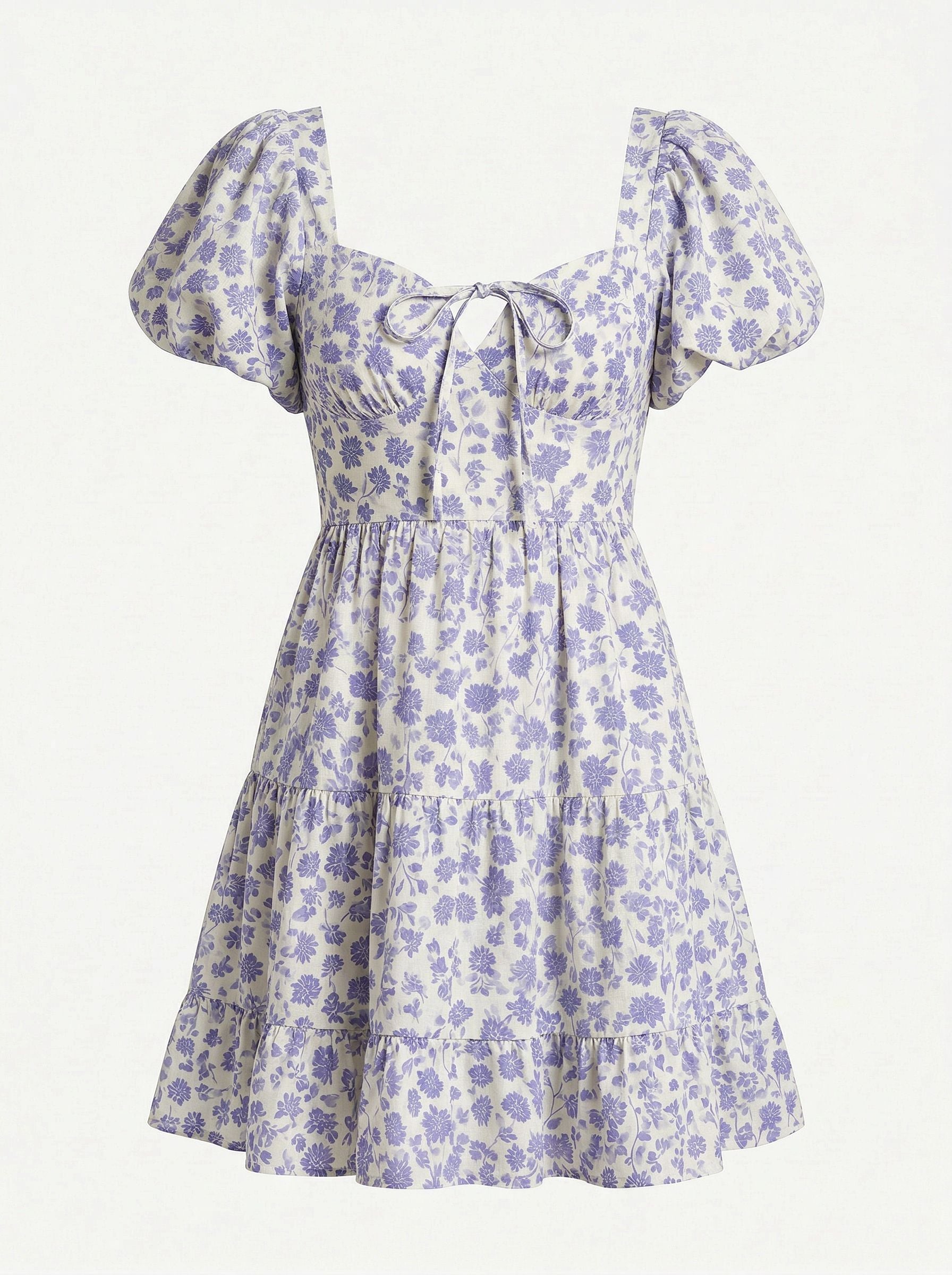 AYLA Floral Print Puff Sleeve Tiered Mini Dress