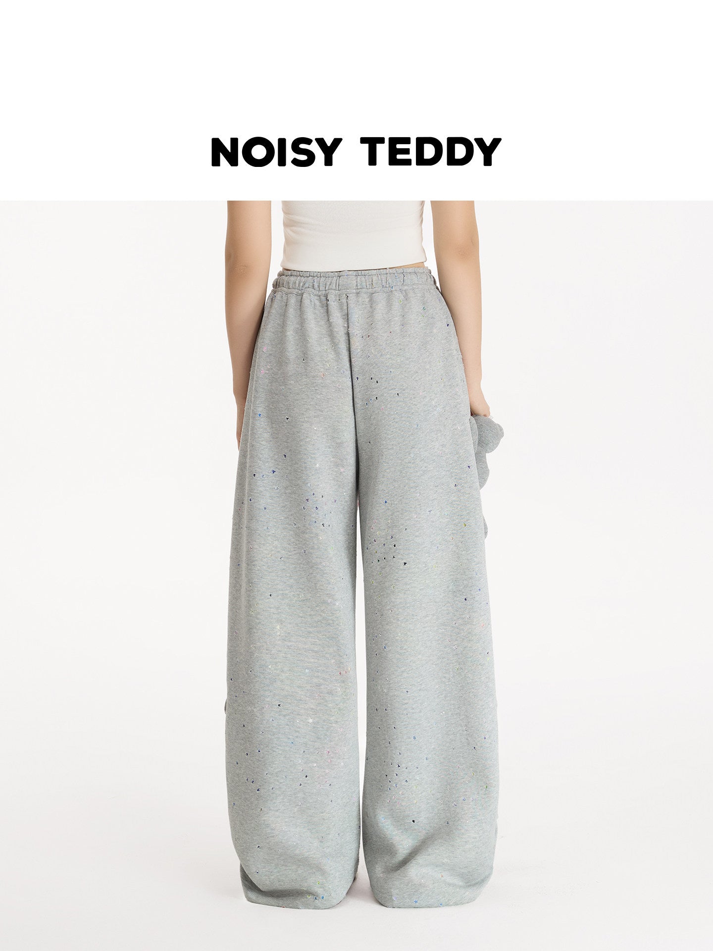 Drawstring Splatter Print Wide Leg Pants