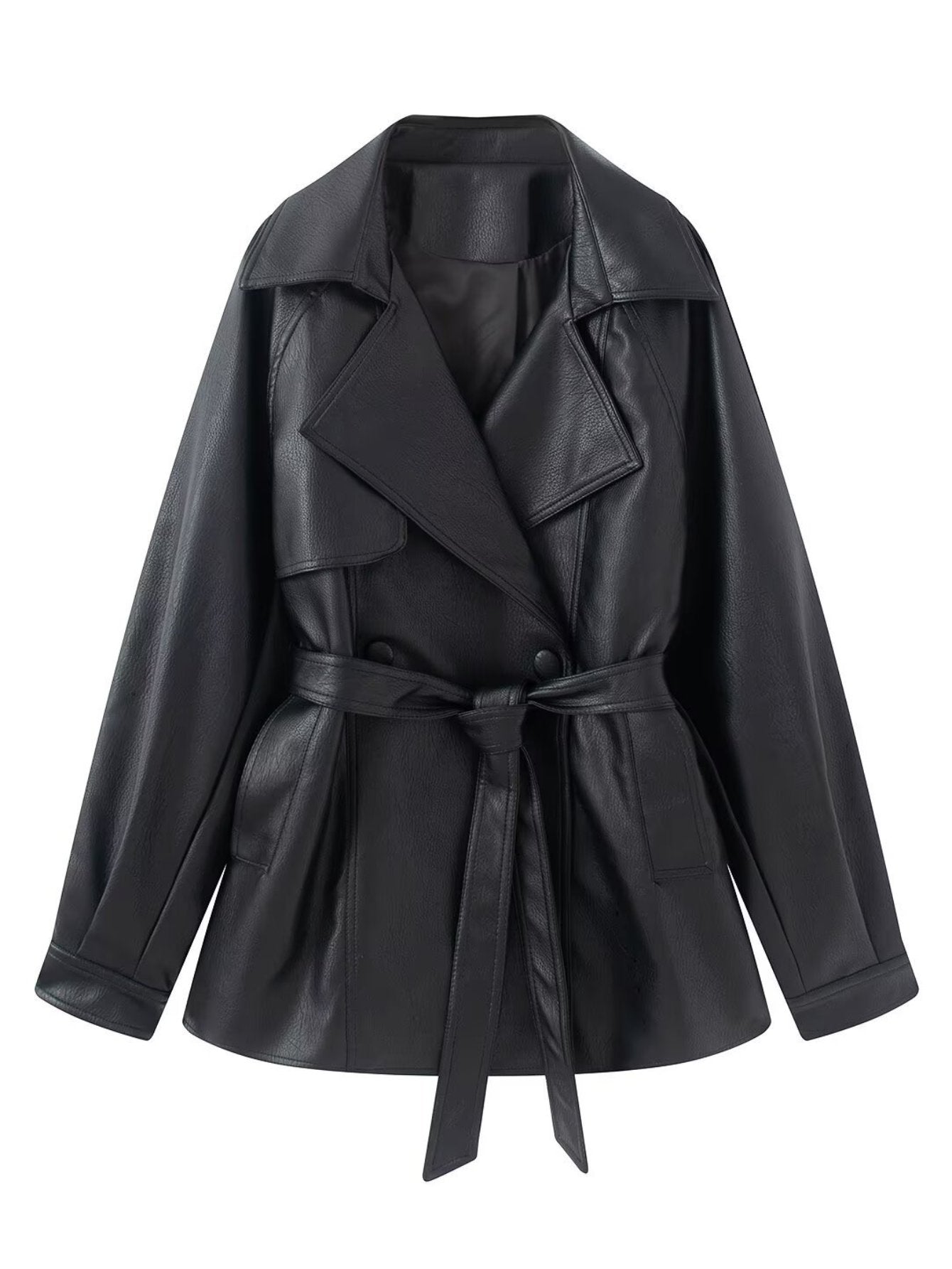 Oversized Belted Faux Leather Jacket