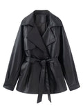 Oversized Belted Faux Leather Jacket
