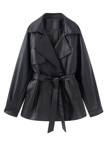 Oversized Belted Faux Leather Jacket