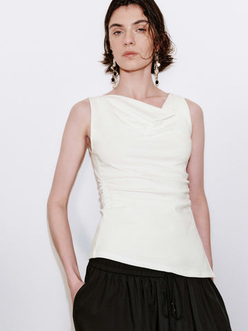 Cowl Neck Sleeveless Ruched Tank Tops