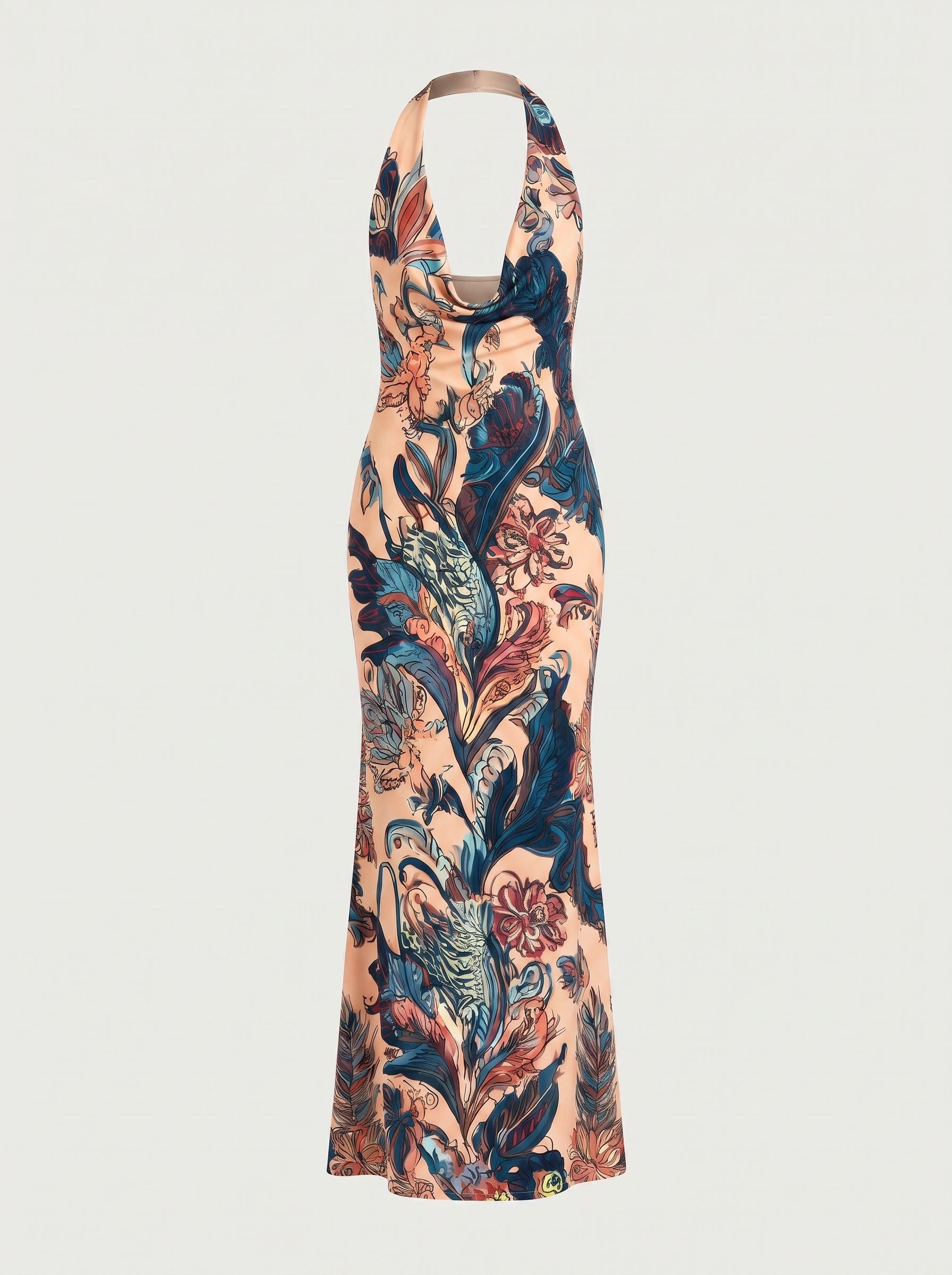 LILA Floral Print Cowl Neck Bodycon Midi Dress