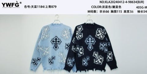 Distressed Grunge Cross Print Sweater