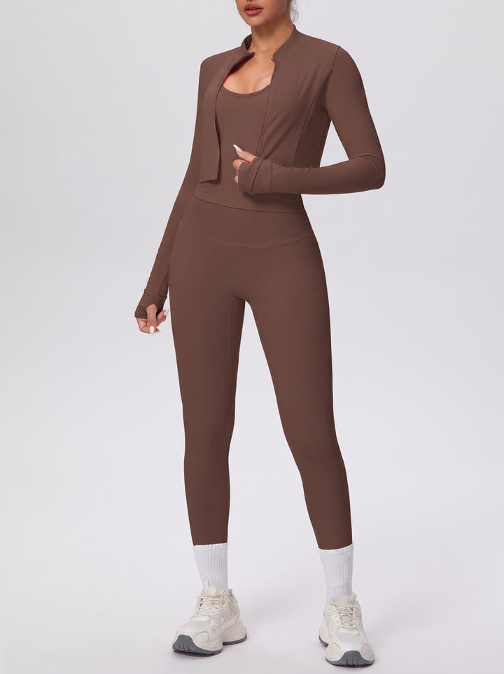 Seamless Ribbed Zip Up Workout 3 Piece Set