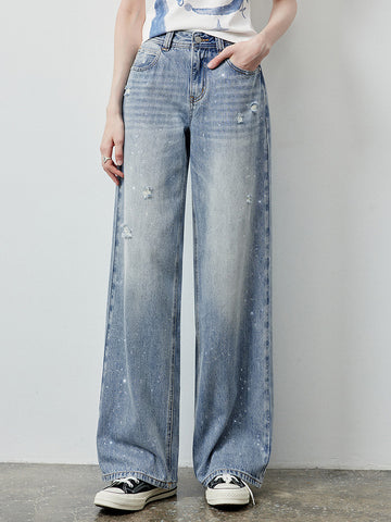 Sparkly Distressed Wide Leg Jeans