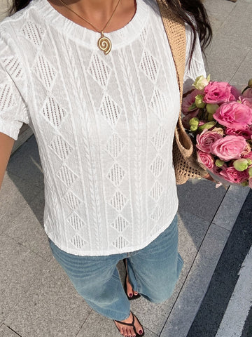 Textured Diamond Pattern Fitted T-Shirt
