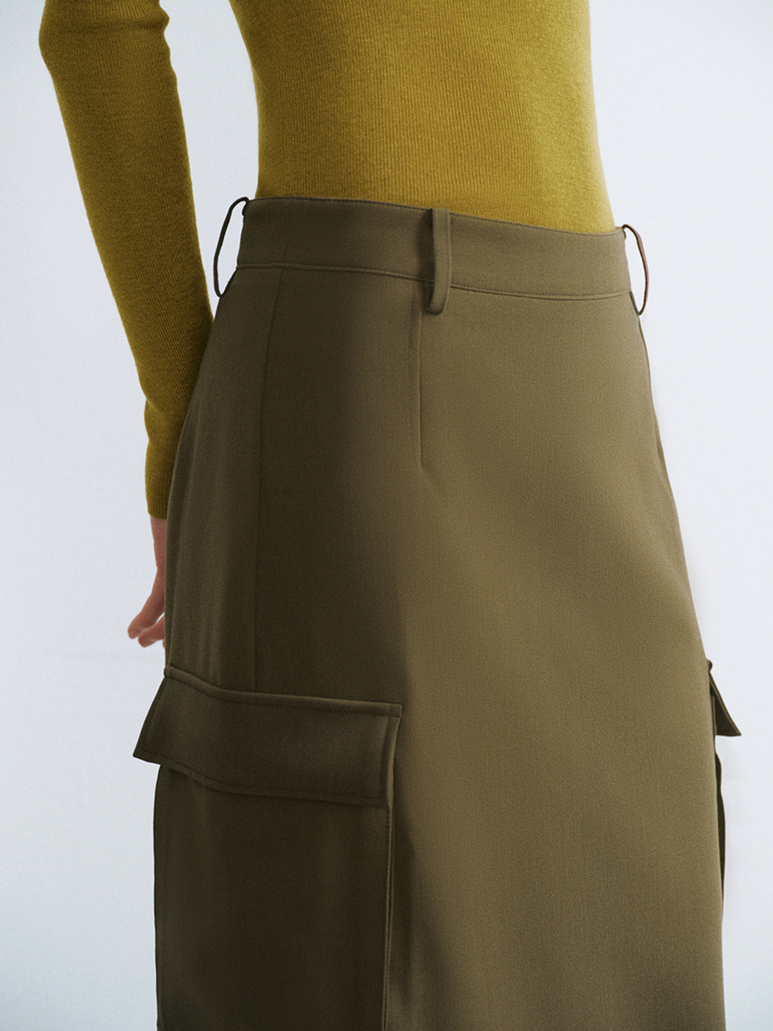 Urban Revivo Midi Straight Skirt-Coffee Brown