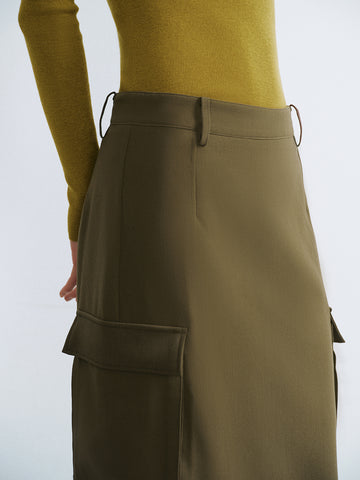 Urban Revivo Midi Straight Skirt-Coffee Brown