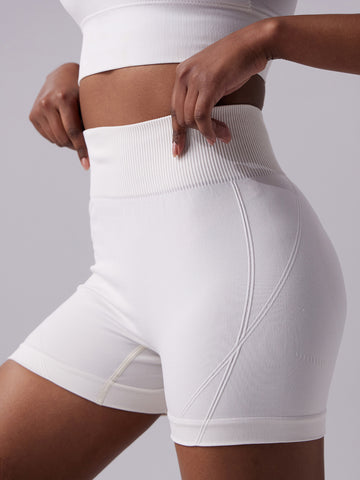 Rib-Waisted Seamless Sheen Yoga Shorts-Multicolor