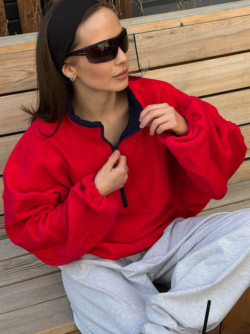 Oversized Half Zip Fleece Sweatshirt