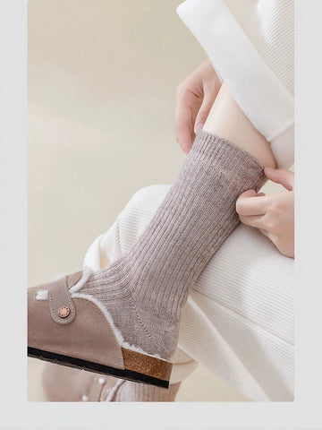 Cozy Ribbed Cream Crew Socks